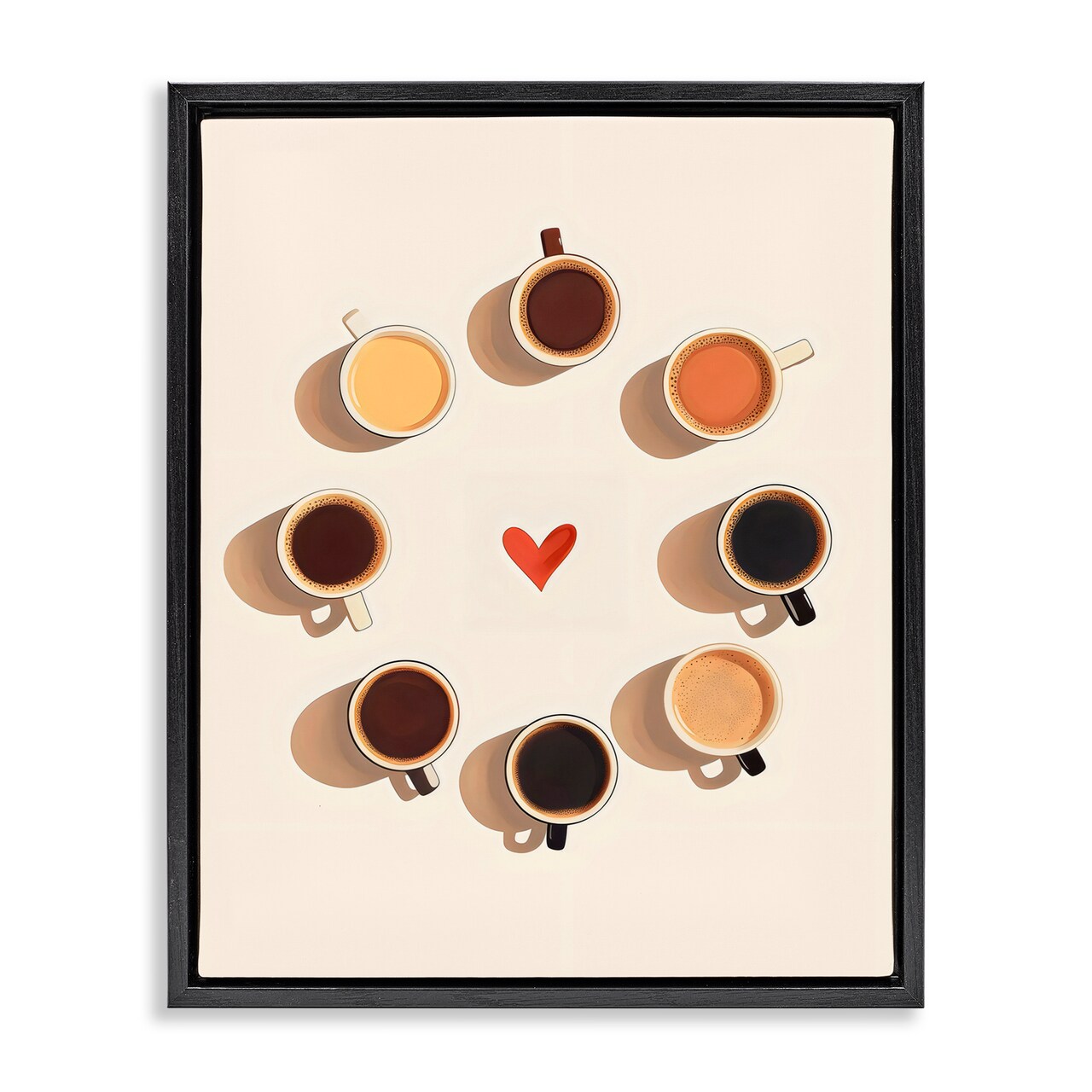 Stupell Industries Circle Of Coffee Mugs Black Framed Floater Canvas Wall Art, design by Arlington Prints